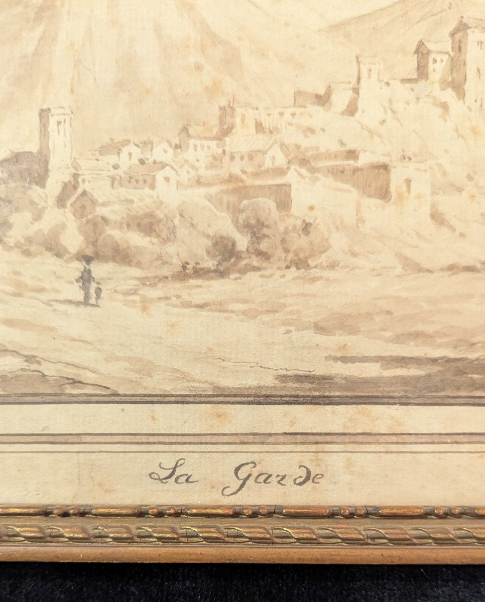 Dessin encre et lavis – Village de La Garde dans le Var – XVIIIe siècle -photo-2