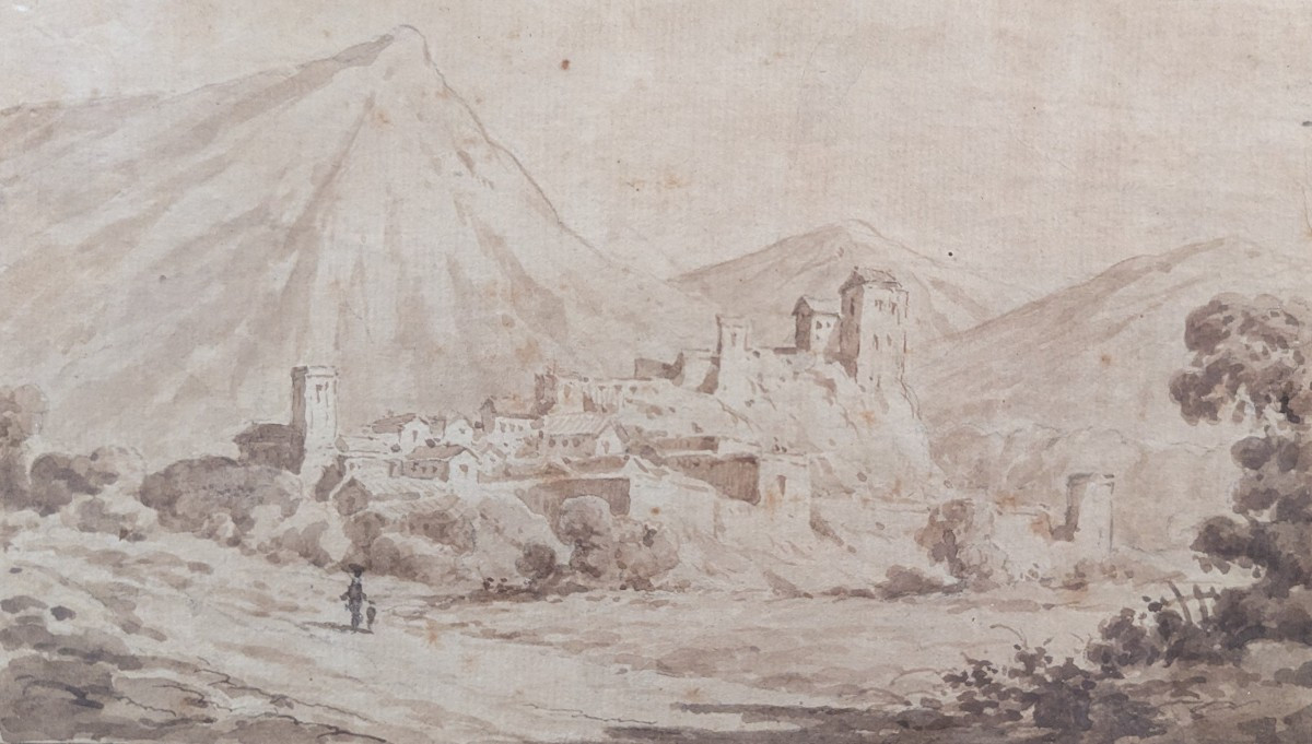 Dessin encre et lavis – Village de La Garde dans le Var – XVIIIe siècle 