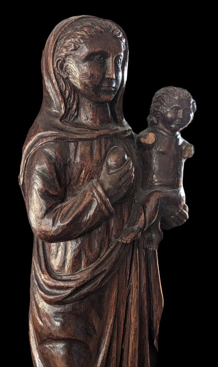 Vierge à l'Enfant en Bois Massif - XIXe Siècle - 68cm-photo-3