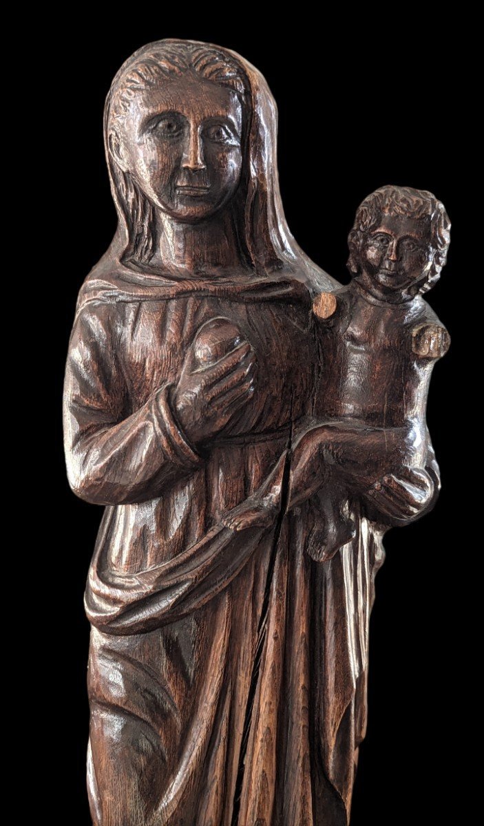 Vierge à l'Enfant en Bois Massif - XIXe Siècle - 68cm-photo-4