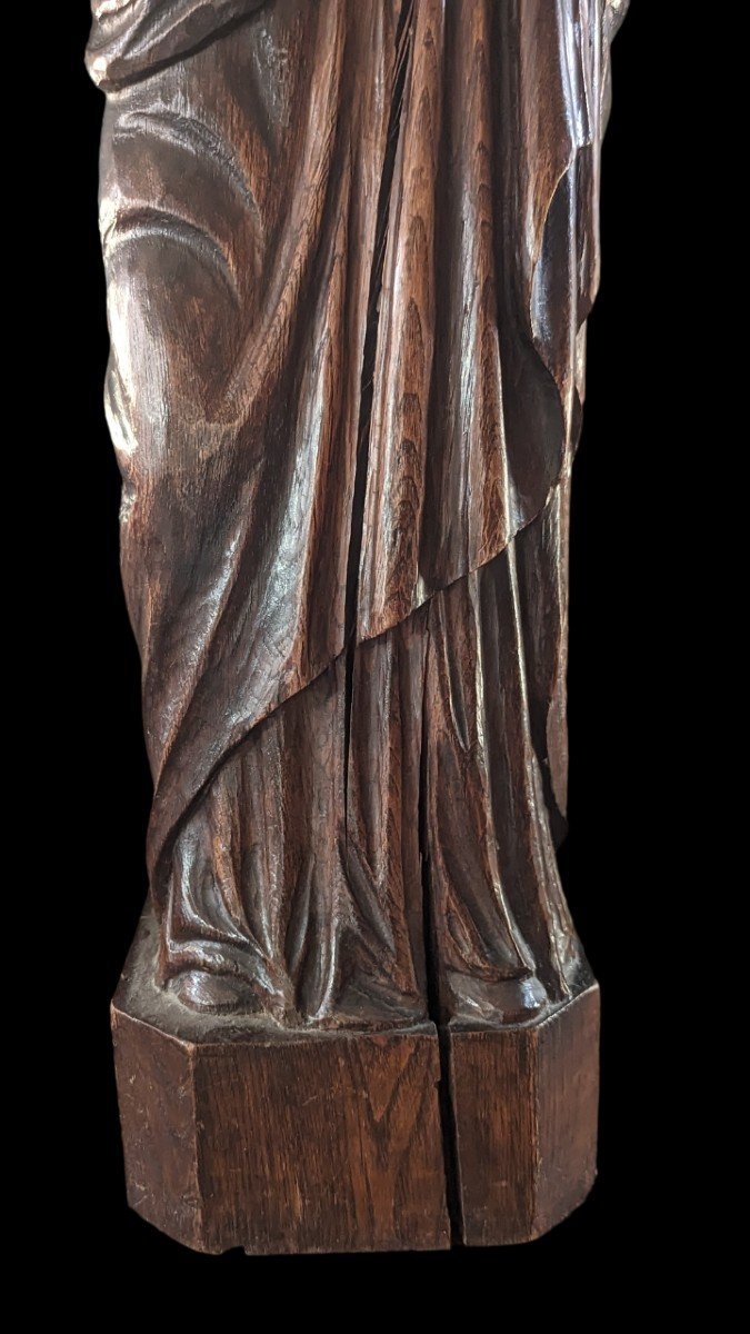 Vierge à l'Enfant en Bois Massif - XIXe Siècle - 68cm-photo-5