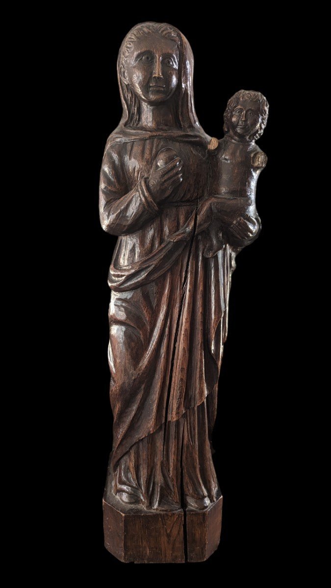 Vierge à l'Enfant en Bois Massif - XIXe Siècle - 68cm-photo-7