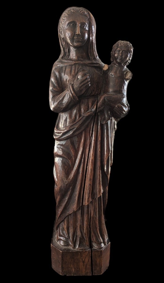 Vierge à l'Enfant en Bois Massif - XIXe Siècle - 68cm