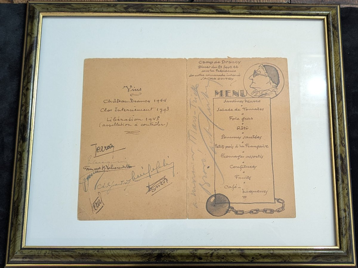 Historical Menu - Dinner At The Drancy Camp - September 1944 With Sacha Guitry-photo-2