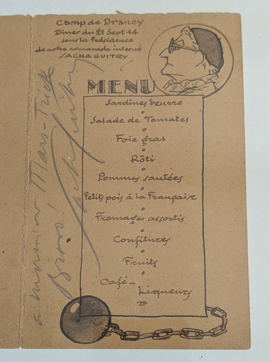 Historical Menu - Dinner At The Drancy Camp - September 1944 With Sacha Guitry-photo-1