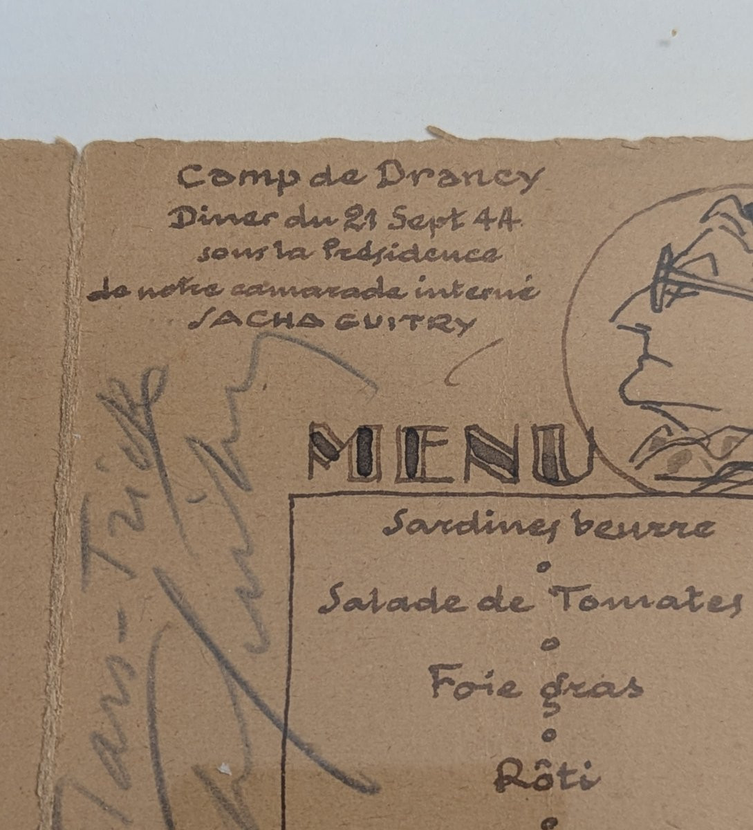 Historical Menu - Dinner At The Drancy Camp - September 1944 With Sacha Guitry-photo-3