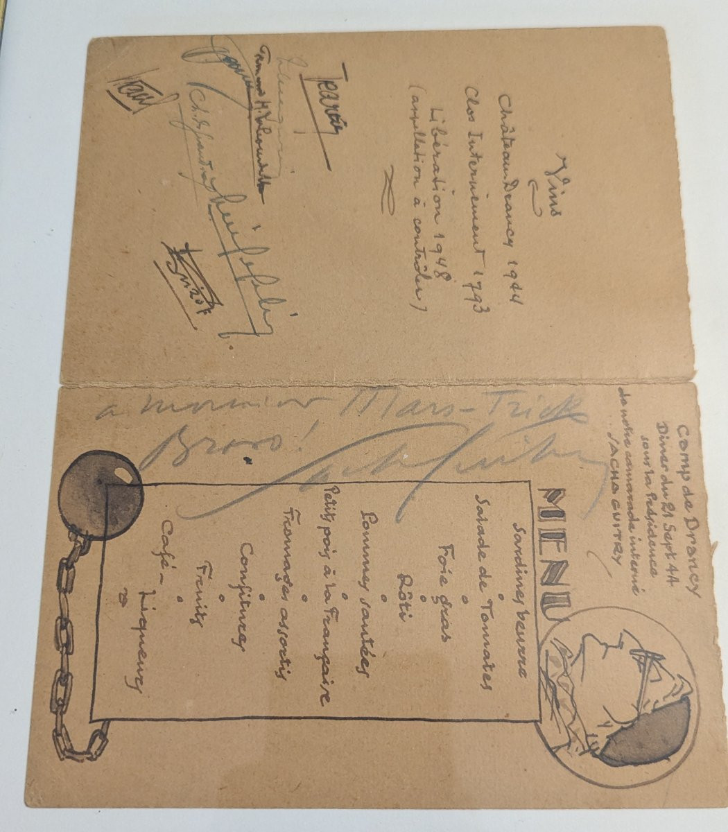 Historical Menu - Dinner At The Drancy Camp - September 1944 With Sacha Guitry-photo-4