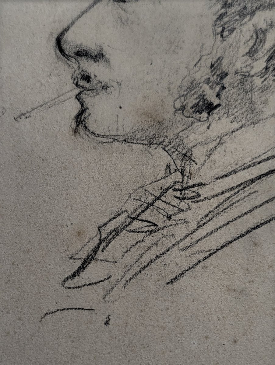 Drawing By Toulouse-lautrec – Portrait Of Pierre Marcel Lesclide – Around 1880 – Certificate -photo-2