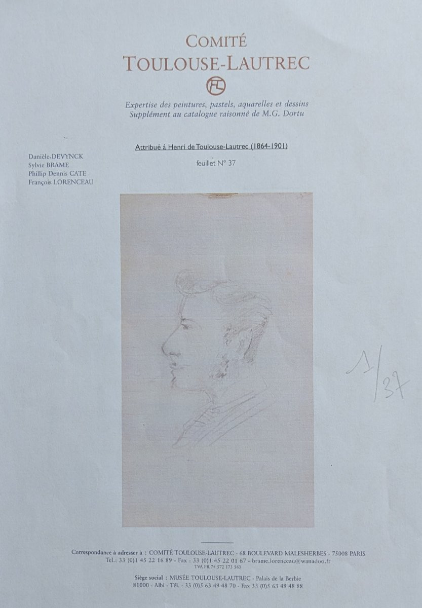 Drawing By Toulouse-lautrec – Portrait Of Pierre Marcel Lesclide – Around 1880 – Certificate -photo-8