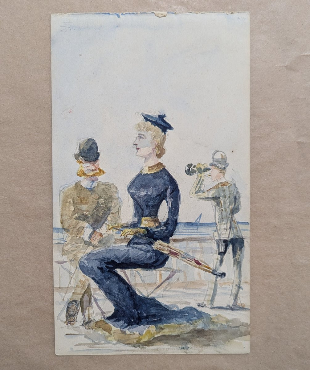  Watercolor On The Front And Pencil On The Back By Toulouse-lautrec – Seaside – Circa 1880 – Certificate-photo-2