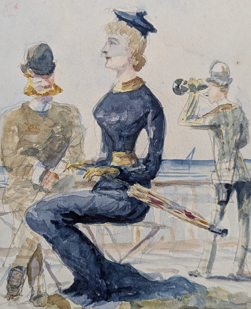  Watercolor On The Front And Pencil On The Back By Toulouse-lautrec – Seaside – Circa 1880 – Certificate-photo-3