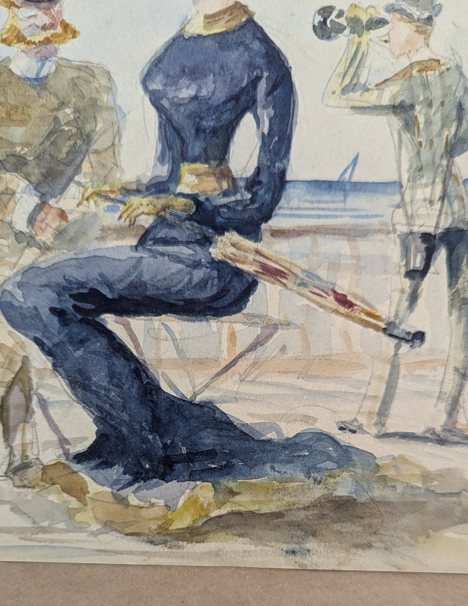  Watercolor On The Front And Pencil On The Back By Toulouse-lautrec – Seaside – Circa 1880 – Certificate-photo-3