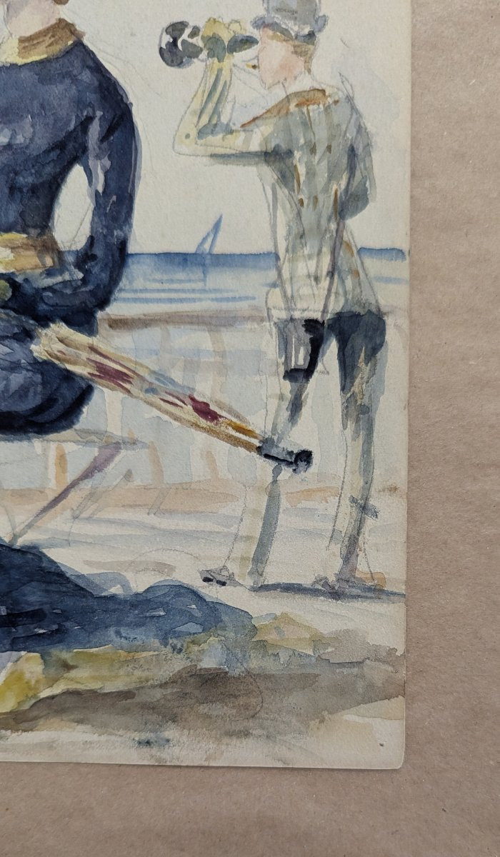  Watercolor On The Front And Pencil On The Back By Toulouse-lautrec – Seaside – Circa 1880 – Certificate-photo-4