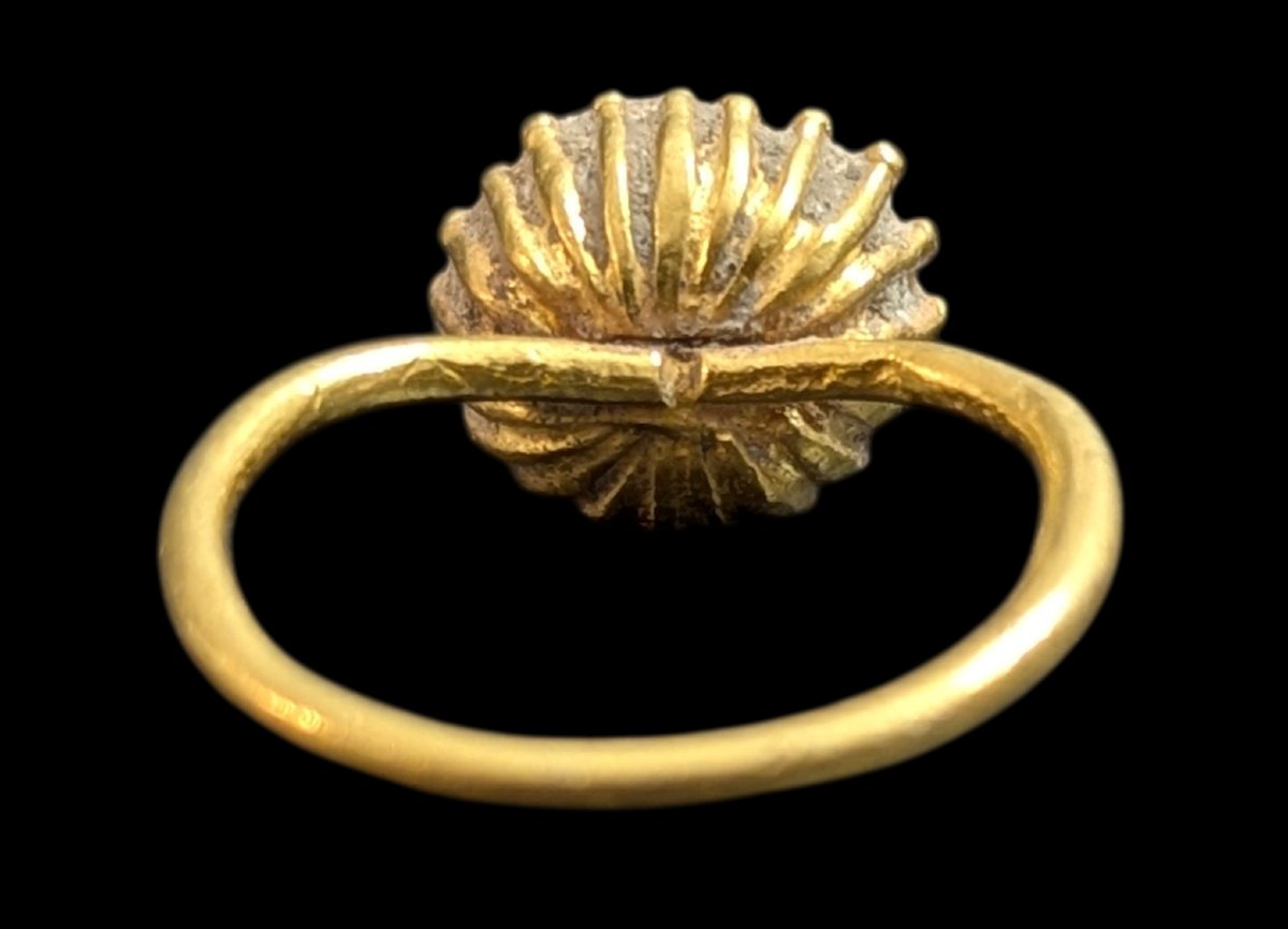 Antique Gold And Garnet Ring – Late Roman Period – Paleo-byzantine – 3rd-5th Century Ad-photo-2