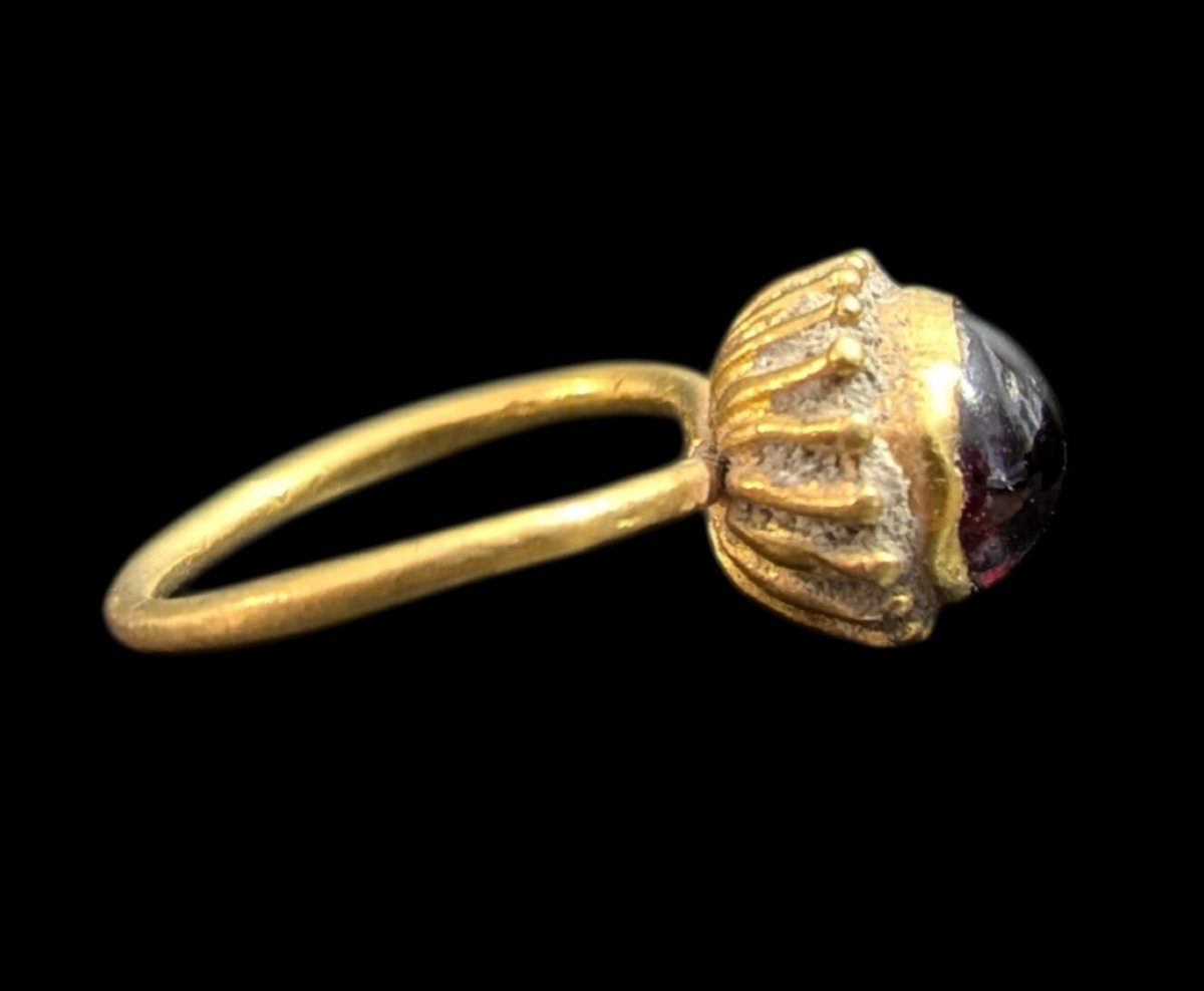 Antique Gold And Garnet Ring – Late Roman Period – Paleo-byzantine – 3rd-5th Century Ad-photo-4