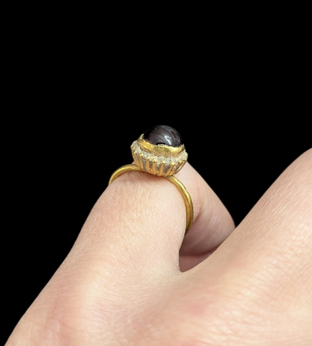 Antique Gold And Garnet Ring – Late Roman Period – Paleo-byzantine – 3rd-5th Century Ad-photo-3