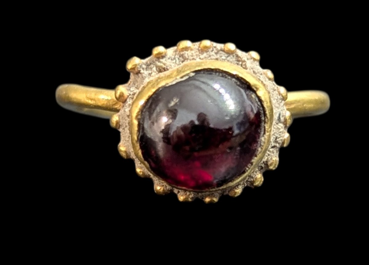 Antique Gold And Garnet Ring – Late Roman Period – Paleo-byzantine – 3rd-5th Century Ad-photo-5