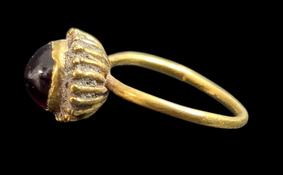 Antique Gold And Garnet Ring – Late Roman Period – Paleo-byzantine – 3rd-5th Century Ad-photo-6