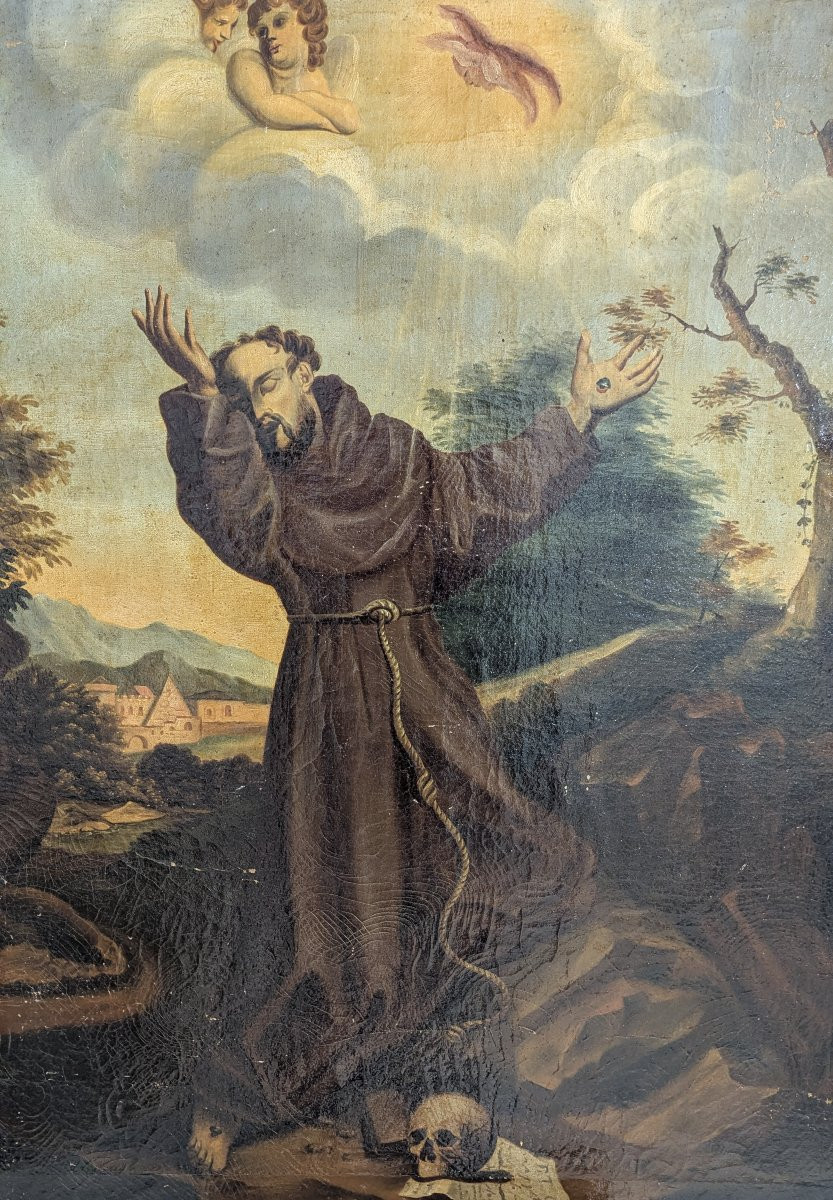Saint Francis Of Assisi Receiving The Stigmata – 19th Century – 95x79cm-photo-2