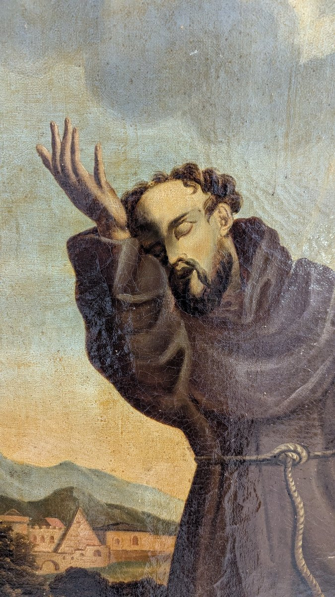 Saint Francis Of Assisi Receiving The Stigmata – 19th Century – 95x79cm-photo-5