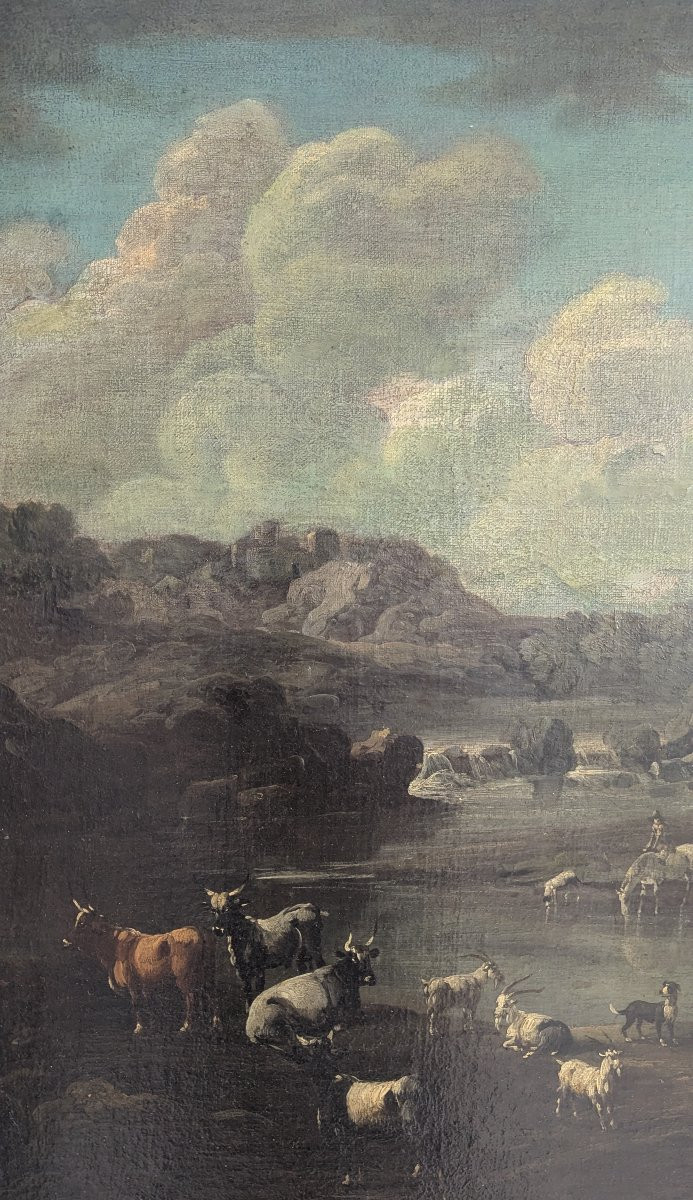 Landscape Of Ruins With Shepherds And Flock – Cajetan Roos (1690-1770) – 73x132cm-photo-2