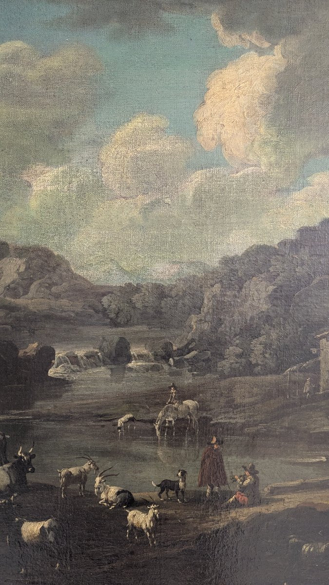 Landscape Of Ruins With Shepherds And Flock – Cajetan Roos (1690-1770) – 73x132cm-photo-3