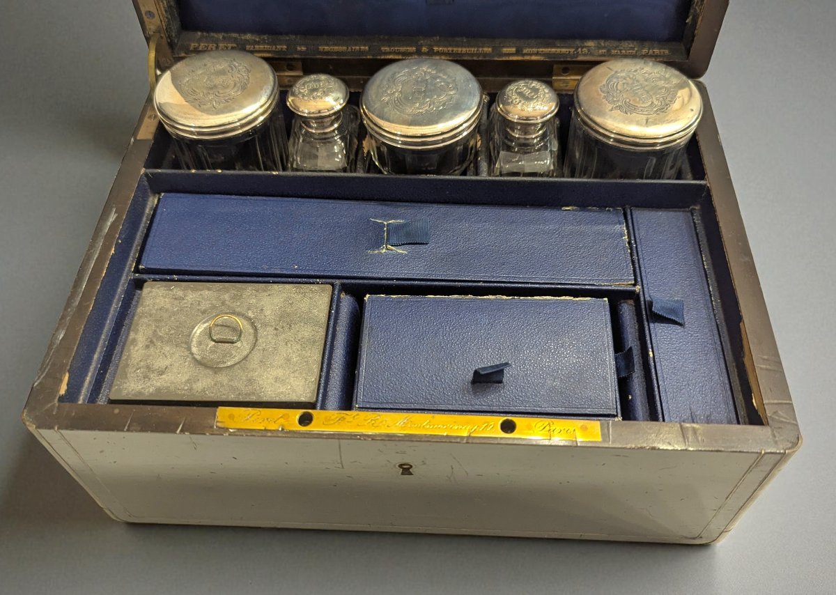 Travel Kit - Glass And Sterling Silver Bottles - Signed Péret In Paris - 19th Century-photo-6
