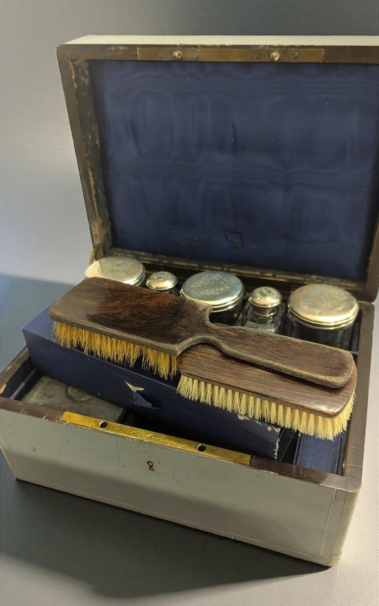 Travel Kit - Glass And Sterling Silver Bottles - Signed Péret In Paris - 19th Century-photo-7