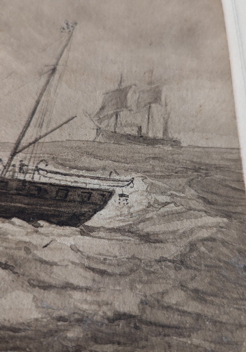 Dessin de Théodore Gudin - Bateaux En Mer - Marine - vers 1850-photo-3
