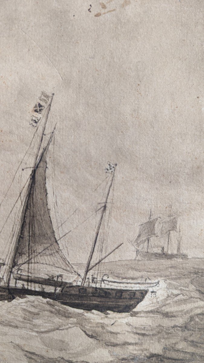 Dessin de Théodore Gudin - Bateaux En Mer - Marine - vers 1850-photo-4
