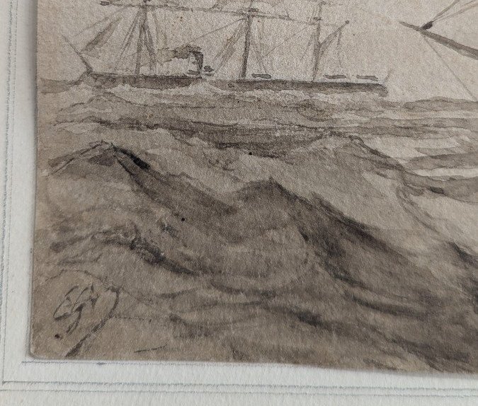 Dessin de Théodore Gudin - Bateaux En Mer - Marine - vers 1850-photo-4