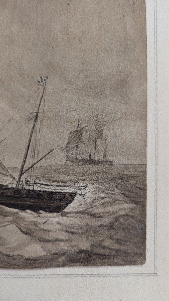 Dessin de Théodore Gudin - Bateaux En Mer - Marine - vers 1850-photo-5