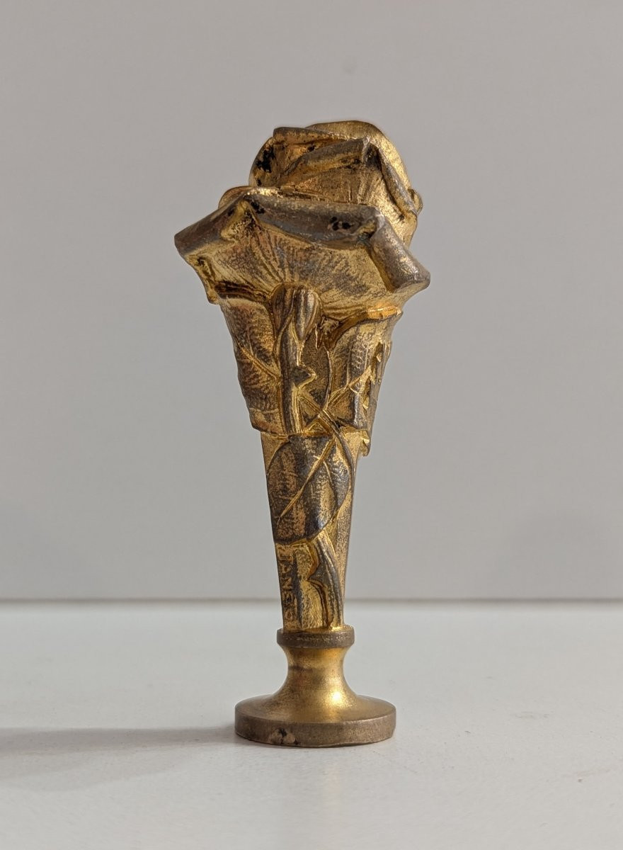 Seal In Gilded Bronze - Rose Motif - Signed Janeto - Around 1900-photo-3