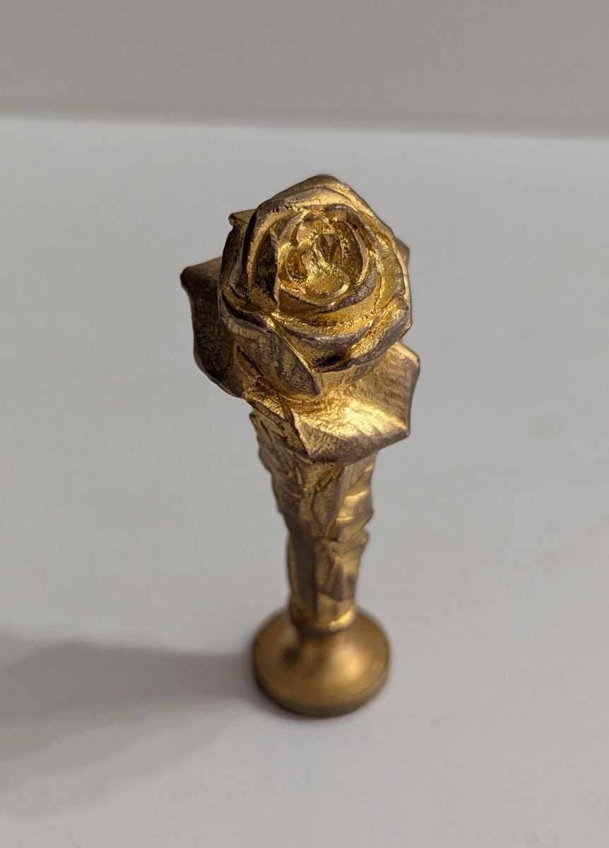 Seal In Gilded Bronze - Rose Motif - Signed Janeto - Around 1900-photo-4