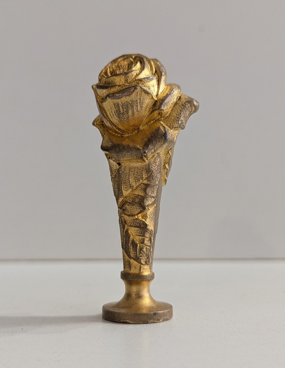 Seal In Gilded Bronze - Rose Motif - Signed Janeto - Around 1900