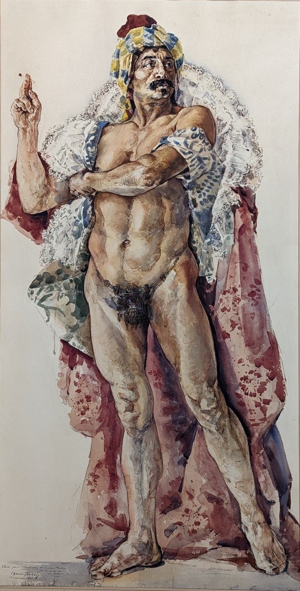 Watercolor By Charles Toché - Pour Flaubert - With Frédéric Mistral - 1881