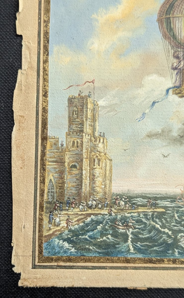 Rare Gouache Miniature - Attempted Channel Crossing By De Rozier On June 15, 1785-photo-4