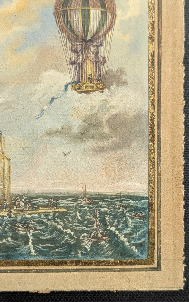 Rare Gouache Miniature - Attempted Channel Crossing By De Rozier On June 15, 1785-photo-4