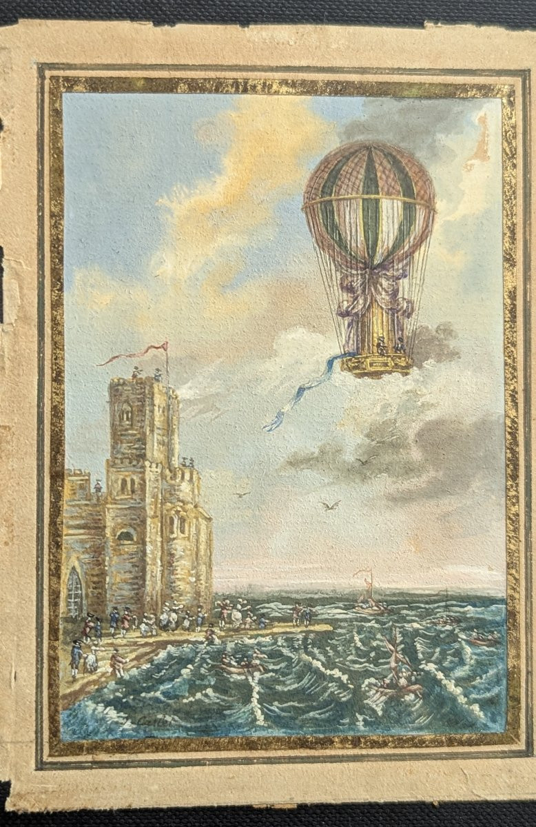 Rare Gouache Miniature - Attempted Channel Crossing By De Rozier On June 15, 1785-photo-7