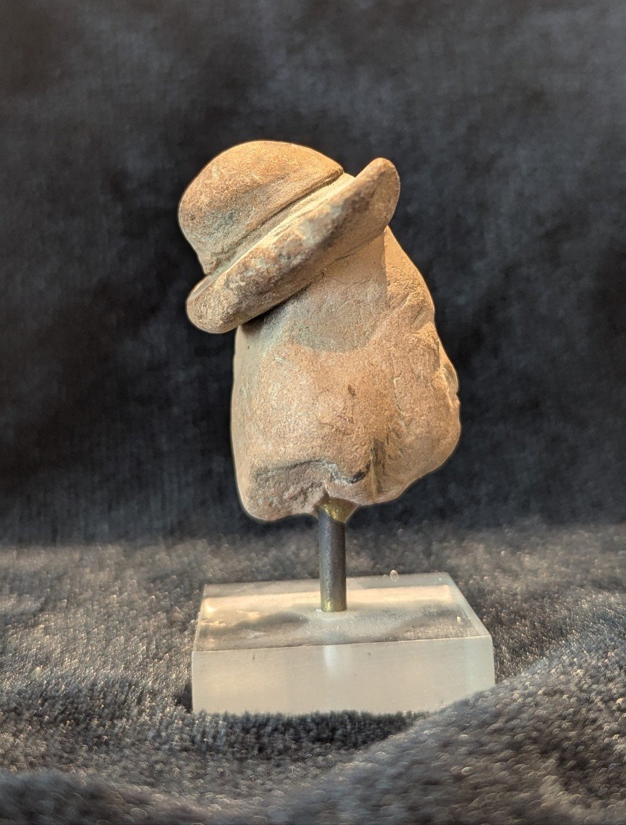 Tête En Terre Cuite - Homme Au Chapeau - Hermès - Antiquité gréco-romaine-photo-4
