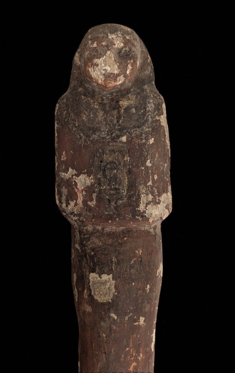 Large Momiform Servant - Wooden Oushebti - 35cm Height - Egyptian Archaeology-photo-3