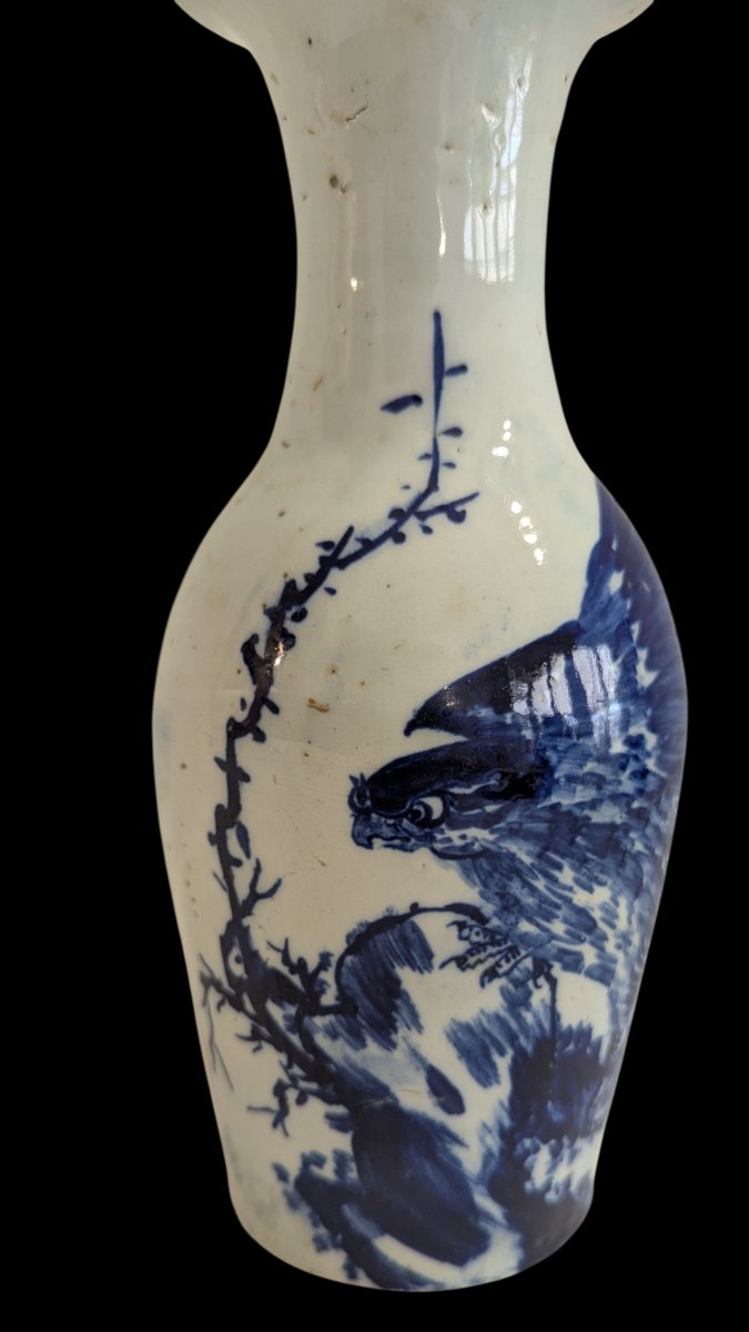 Vase en porcelaine bleu et blanc - Décor à l’aigle - Chine du Sud - Fin XIXe-photo-1