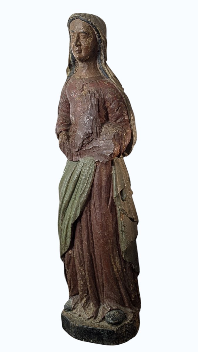 Statue Of The Virgin Mary In Solid Oak - 95cm High - 18th Century-photo-2