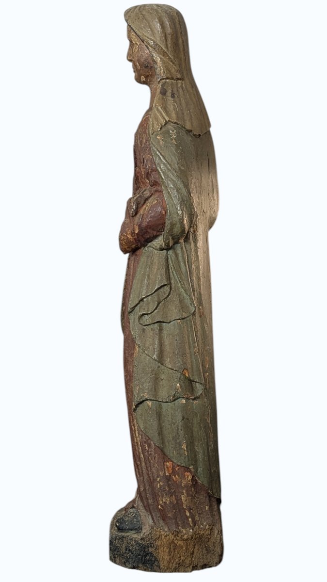 Statue Of The Virgin Mary In Solid Oak - 95cm High - 18th Century-photo-2