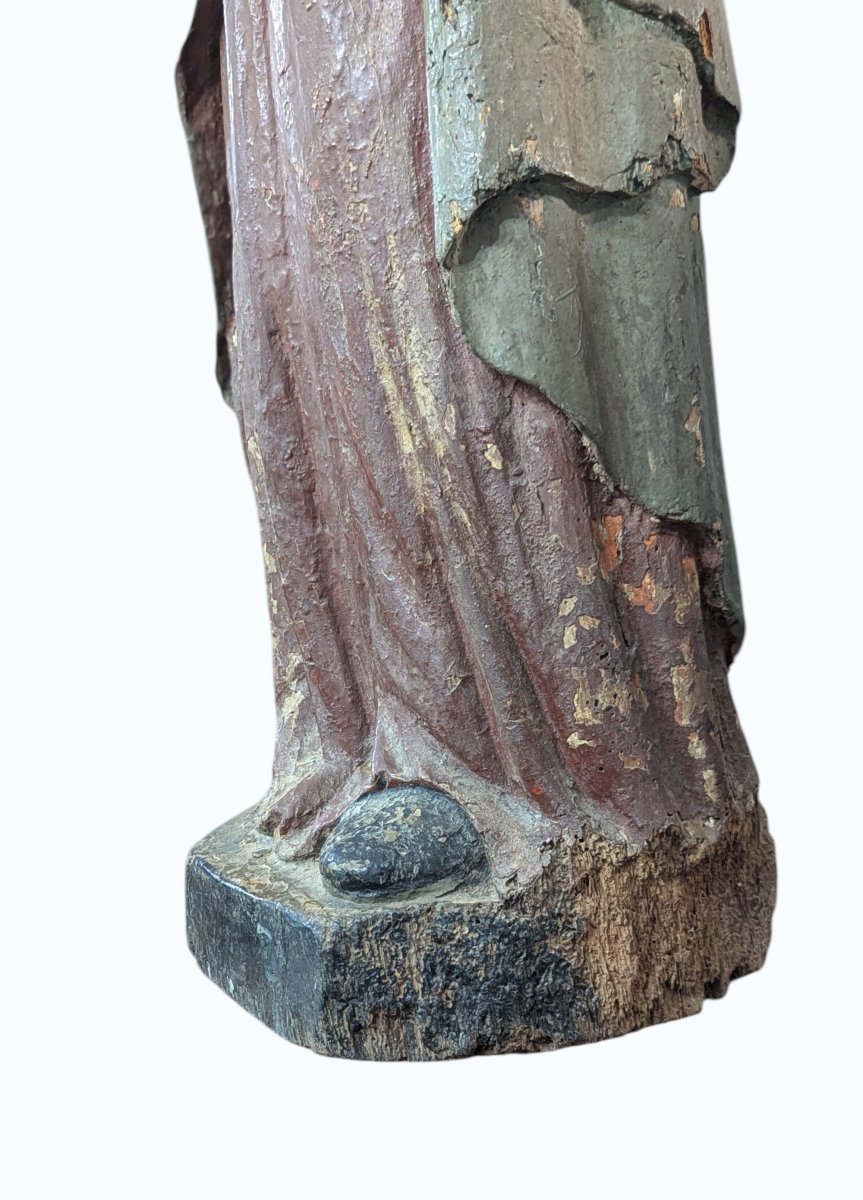 Statue Of The Virgin Mary In Solid Oak - 95cm High - 18th Century-photo-3