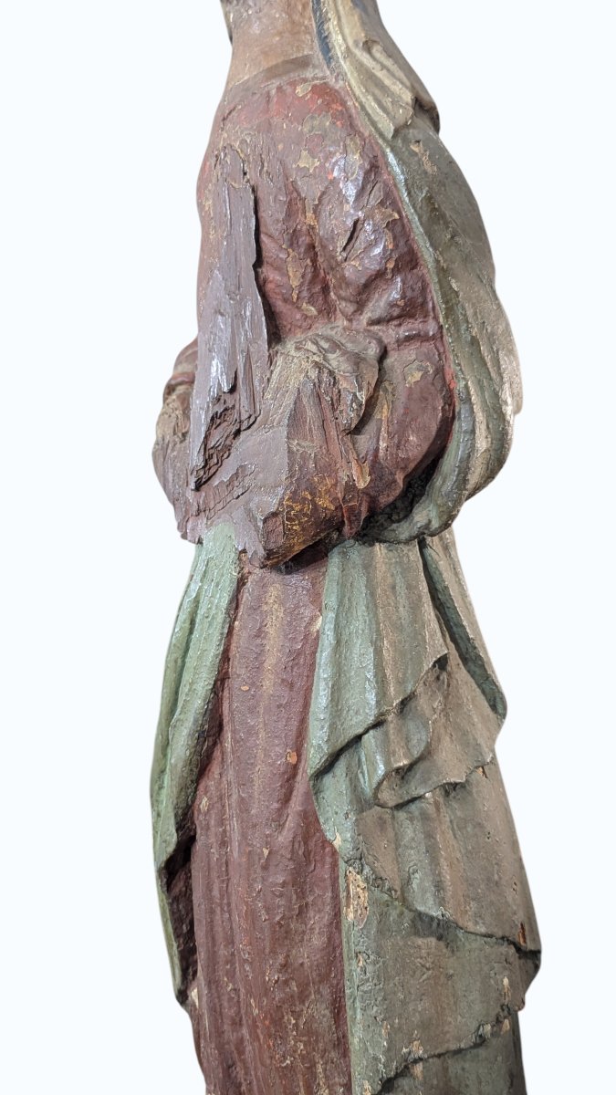 Statue Of The Virgin Mary In Solid Oak - 95cm High - 18th Century-photo-4