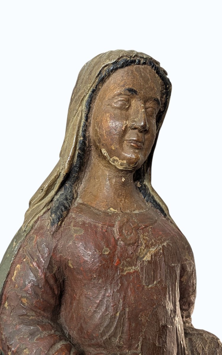 Statue Of The Virgin Mary In Solid Oak - 95cm High - 18th Century-photo-5