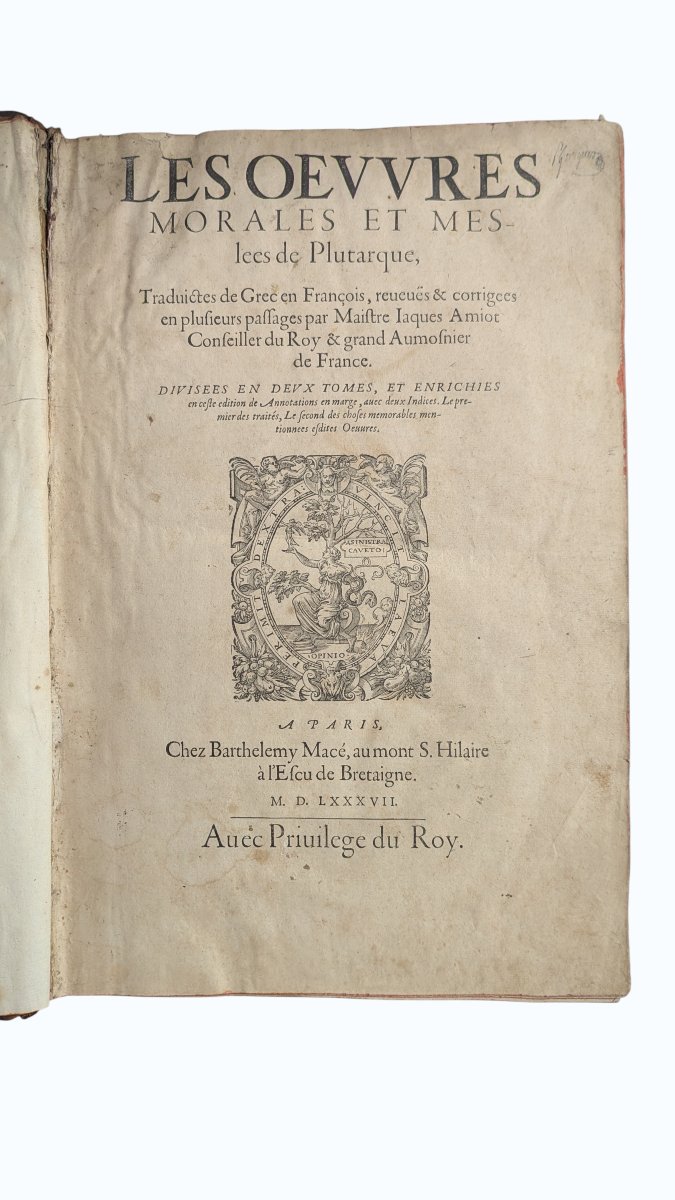 Les œuvres Morales De Plutarque - Paris 1587 - In Folio - Very Rare - Book 18th-photo-3
