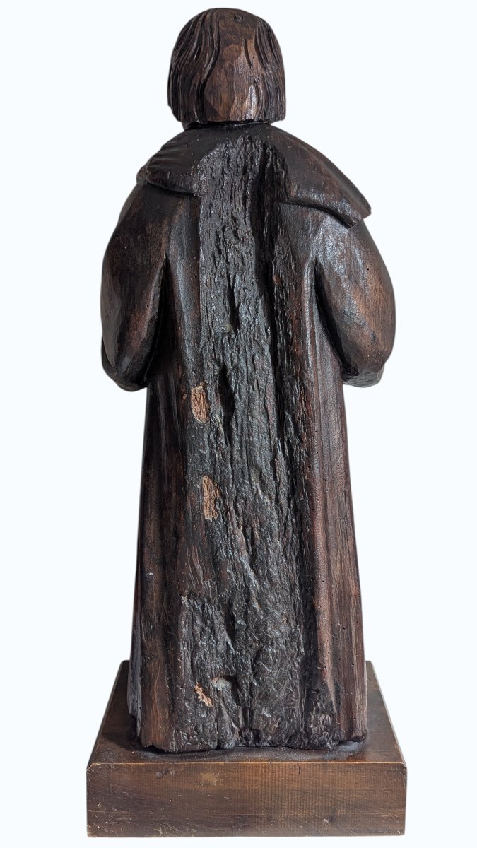 Statue - Monk With A Book - Oak Sculpture - France - 16th Century - 67 Cm-photo-2