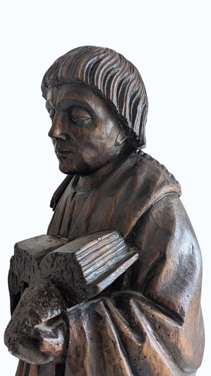 Statue - Monk With A Book - Oak Sculpture - France - 16th Century - 67 Cm-photo-5